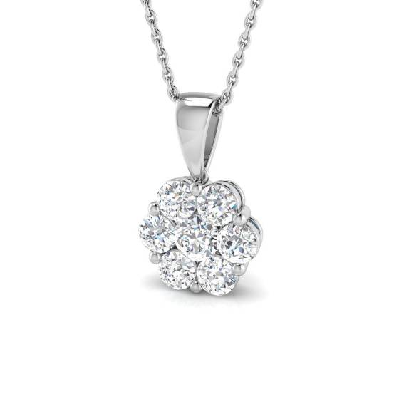 1.00ct SI2/G Round cut Diamond Cluster Pendant in 18k White Gold