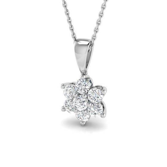 0.73ct SI2/G Round cut Diamond Cluster Pendant in 18k White Gold