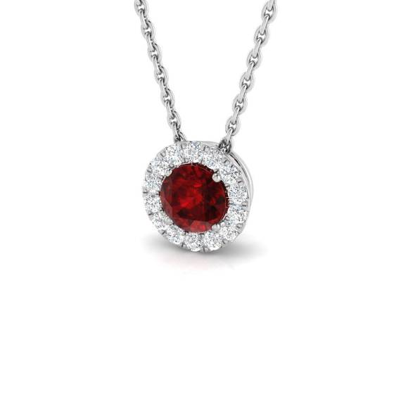 0.48ct SI2/G Round cut Ruby Gemstone Pendant in 18k White Gold