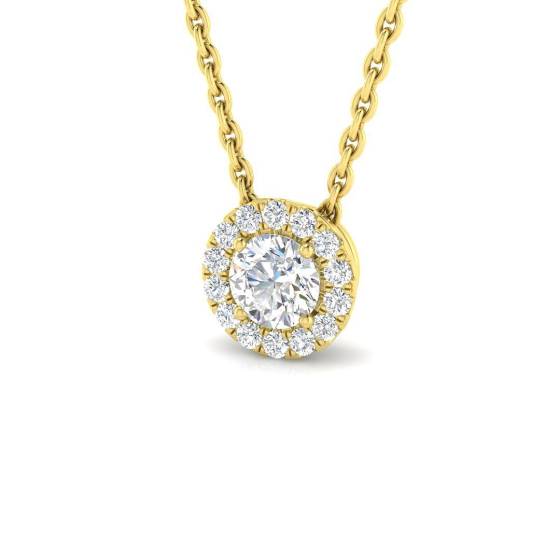 0.22ct SI2/G Round cut Diamond Halo Pendant in 18k Yellow Gold