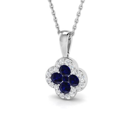 0.60ct SI2/G Round cut Blue Sapphire Gemstone Pendant in 18k White Gold