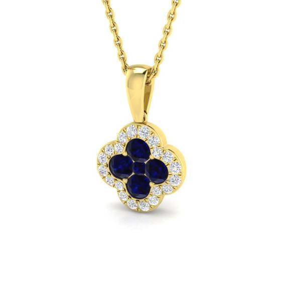 0.60ct SI2/G Round cut Blue Sapphire Gemstone Pendant in 18k Yellow Gold