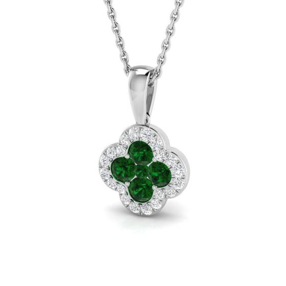 0.55ct SI2/G Round cut Emerald Gemstone Pendant in 18k White Gold