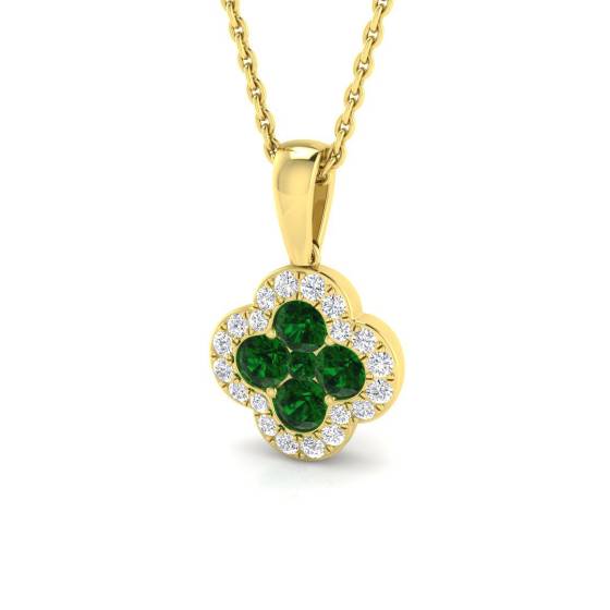 0.55ct SI2/G Round cut Emerald Gemstone Pendant in 18k Yellow Gold