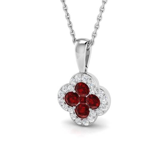 0.65ct SI2/G Round cut Ruby Gemstone Pendant in 18k White Gold