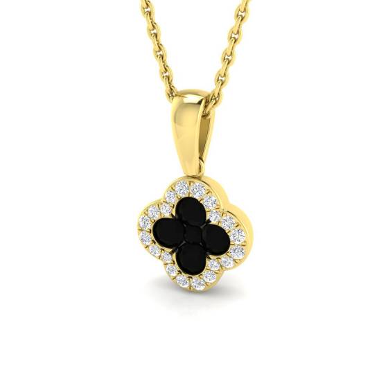 0.36ct SI2/G Round cut Black Diamonds Clover Pendant in 18k Yellow Gold