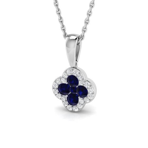 0.50ct SI2/G Round cut Blue Sapphire Gemstone Pendant in 18k White Gold