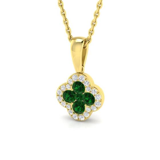 0.30ct SI2/G Round cut Emerald Gemstone Pendant in 18k Yellow Gold