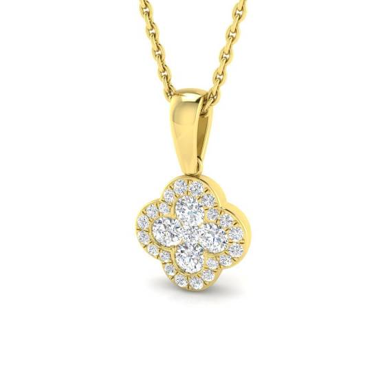 0.33ct SI2/G Round cut Diamond Cluster Pendant in 18k Yellow Gold