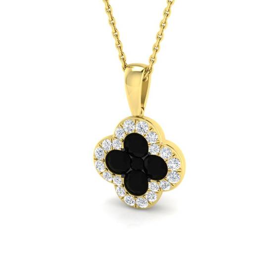 1.09ct SI2/G Round cut Black Diamonds Clover Pendant in 18k Yellow Gold