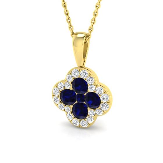 1.20ct SI2/G Round cut Blue Sapphire Gemstone Pendant in 18k Yellow Gold