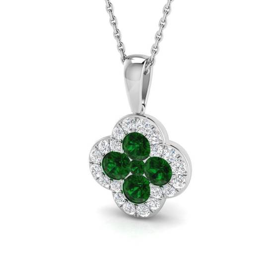 1.15ct SI2/G Round cut Emerald Gemstone Pendant in 18k White Gold