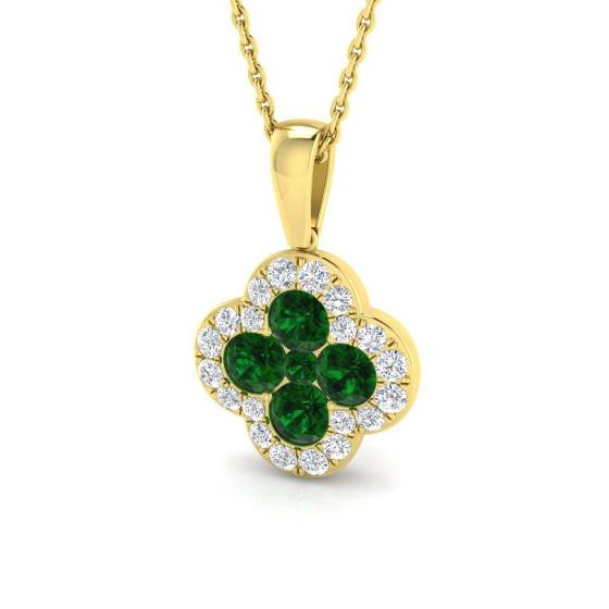 1.15ct SI2/G Round cut Emerald Gemstone Pendant in 18k Yellow Gold