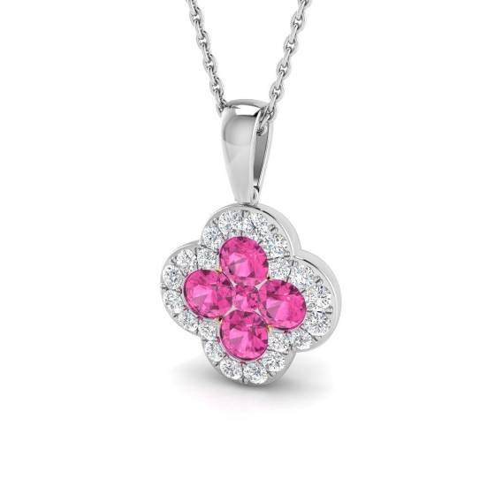 1.22ct SI2/G Round cut Pink Sapphire Gemstone Pendant in 18k White Gold