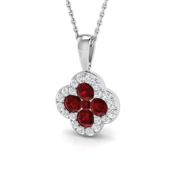 1.30ct SI2/G Round cut Ruby Gemstone Pendant in 18k White Gold