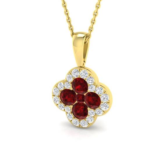 1.30ct SI2/G Round cut Ruby Gemstone Pendant in 18k Yellow Gold