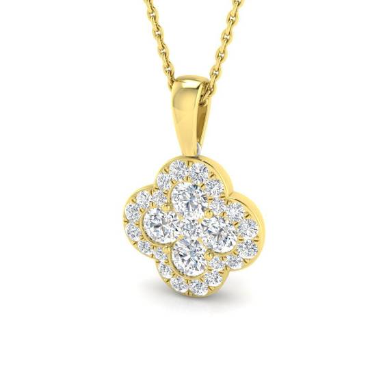 1.05ct SI2/G Round cut Diamond Cluster Pendant in 18k Yellow Gold