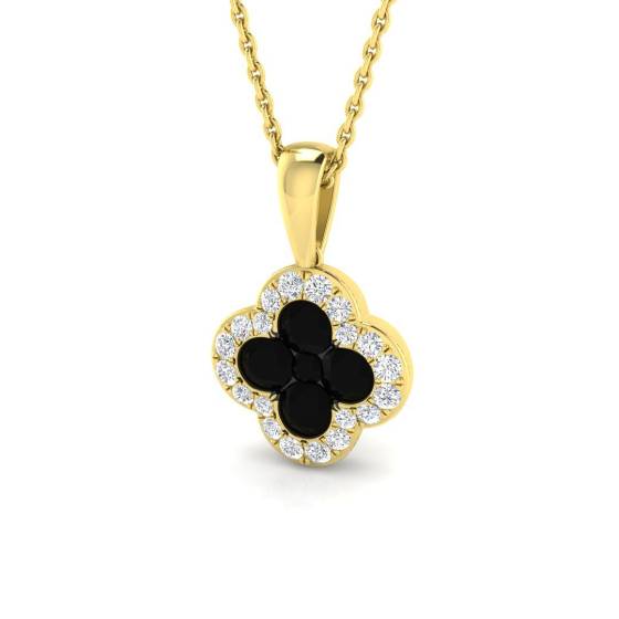 0.84ct SI2/G Round cut Black Diamonds Clover Pendant in 18k Yellow Gold