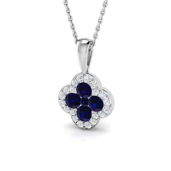 0.90ct SI2/G Round cut Blue Sapphire Gemstone Pendant in 18k White Gold