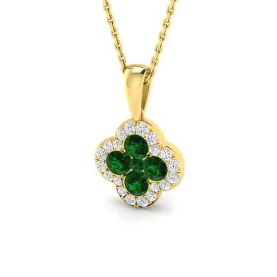 0.71ct SI2/G Round cut Green Emerald Gemstone Pendant in 18k Yellow Gold