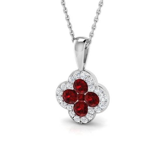 1.00ct SI2/G Round cut Ruby Gemstone Pendant in 18k White Gold