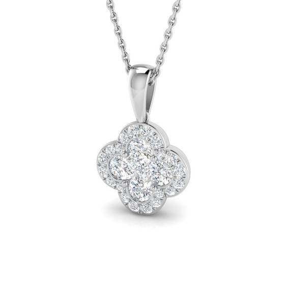 0.76ct SI2/G Round cut Diamond Cluster Pendant in 18k White Gold