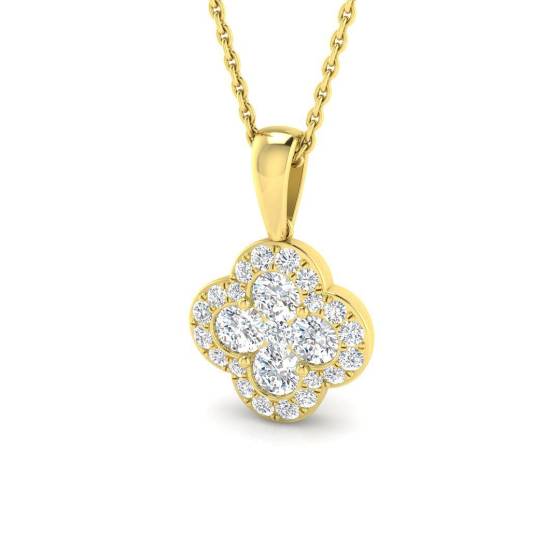 0.76ct SI2/G Round cut Diamond Cluster Pendant in 18k Yellow Gold