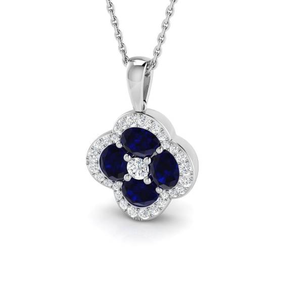 1.72ct SI2/G Oval cut Clover Gemstone Pendant in 18k White Gold