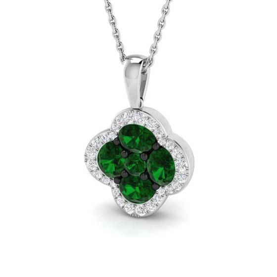 1.27ct SI2/G Oval cut Emerald Gemstone Pendant in 18k White Gold