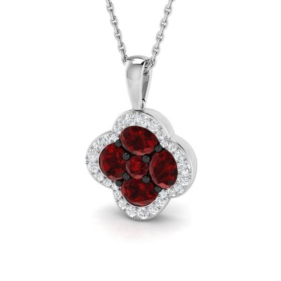 1.38ct SI2/G Round cut Ruby Gemstone Pendant in 18k White Gold