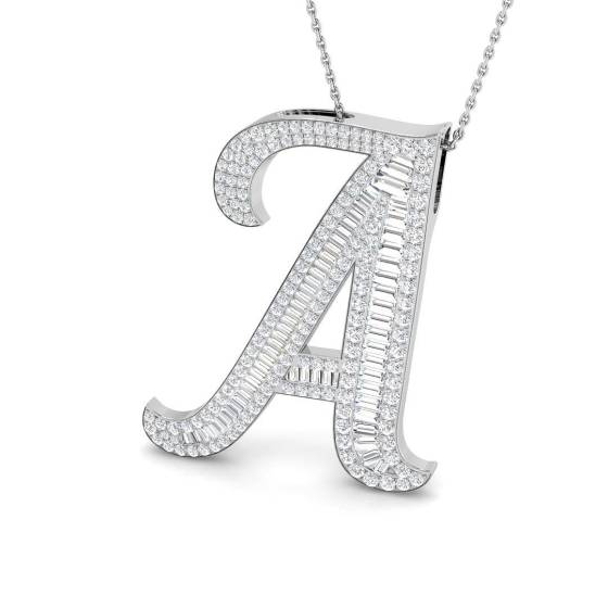 2.42ct SI2/G Round cut Diamond Initials Pendant in 9k White Gold