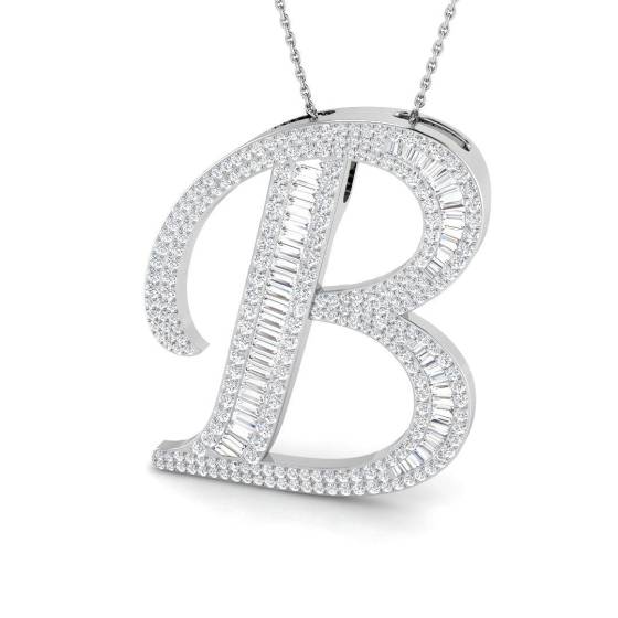 2.44ct SI2/G Round cut Diamond Initials Pendant in 9k White Gold