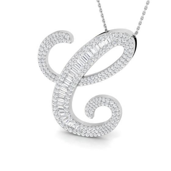 2.30ct SI2/G Round cut Diamond Initials Pendant in 9k White Gold