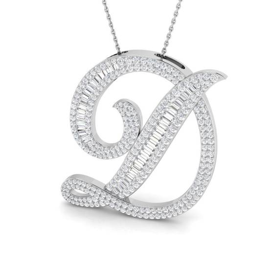 2.54ct SI2/G Round cut Diamond Initials Pendant in 9k White Gold