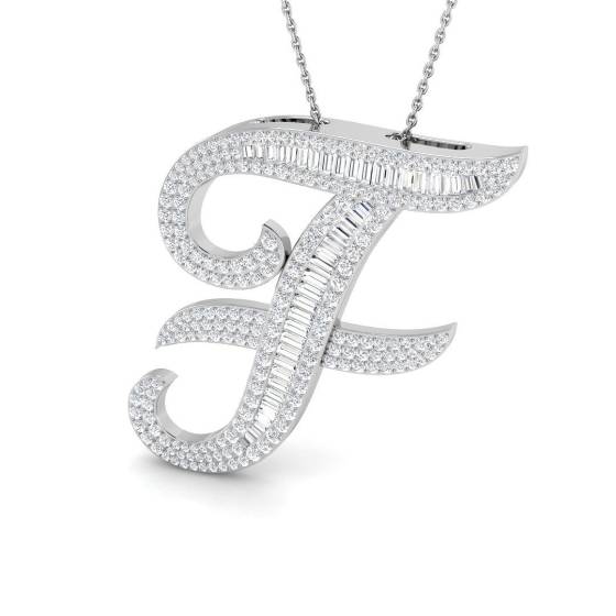 2.22ct SI2/G Round cut Diamond Initials Pendant in 9k White Gold