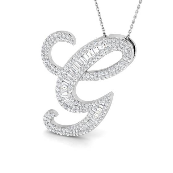 2.18ct SI2/G Round cut Diamond Initials Pendant in 9k White Gold