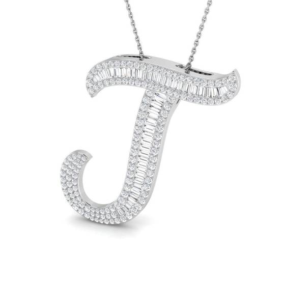 2.13ct SI2/G Round cut Diamond Initials Pendant in 9k White Gold