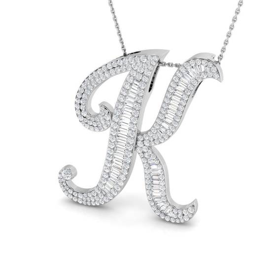 2.20ct SI2/G Round cut Diamond Initials Pendant in 9k White Gold