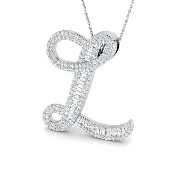 2.08ct SI2/G Round cut Diamond Initials Pendant in 9k White Gold