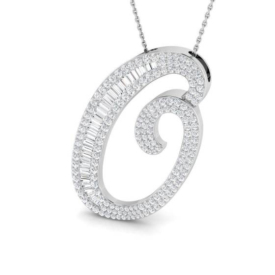 2.09ct SI2/G Round cut Diamond Initials Pendant in 9k White Gold