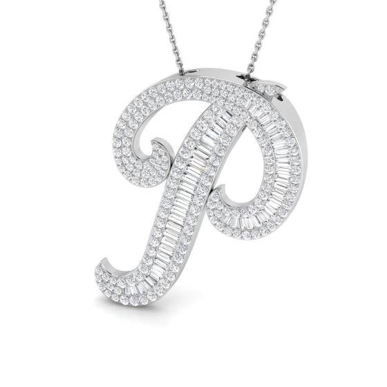 2.24ct SI2/G Round cut Diamond Initials Pendant in 9k White Gold