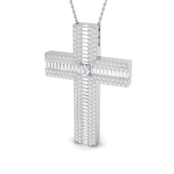 2.91ct SI2/G Baguette cut Diamonds Cross Pendant in 9k White Gold