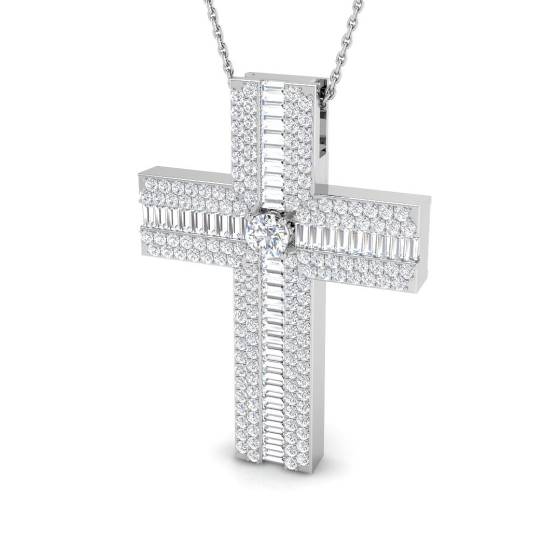 2.19ct SI1/G Baguette cut Diamonds Cross Pendant in 9k White Gold