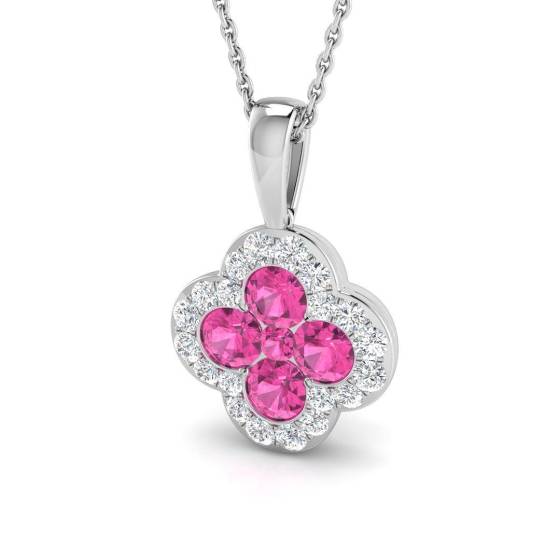 1.36ct SI2/G Round cut Pink Sapphire Gemstone Pendant in 18k White Gold