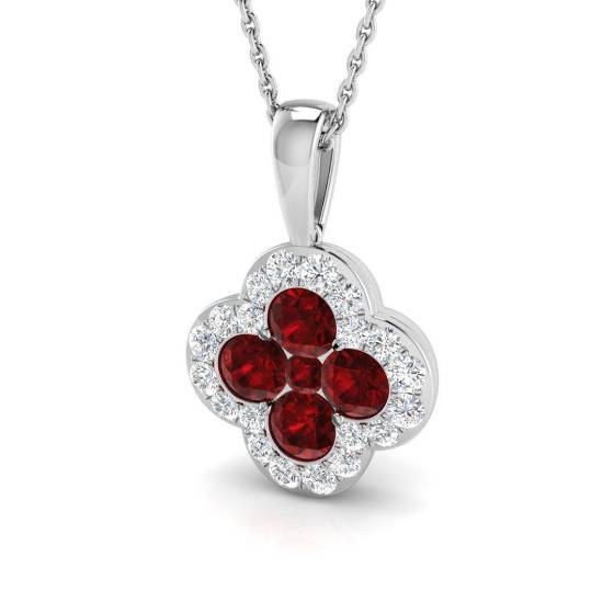 1.48ct SI2/G Round cut Ruby Gemstone Pendant in 18k White Gold