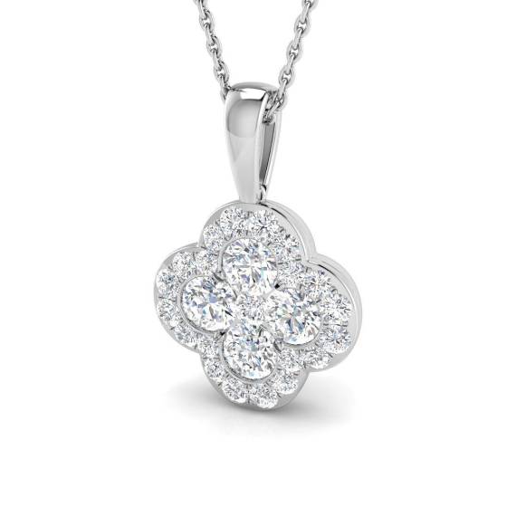 1.23ct SI2/G Round cut Diamond Cluster Pendant in 18k White Gold