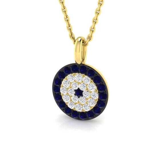 0.43ct SI2/G Round cut Blue Sapphire Gemstone Pendant in 18k Yellow Gold