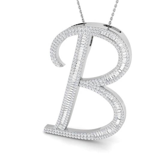 1.93ct SI2/G Round cut Diamond Initials Pendant in 9k White Gold