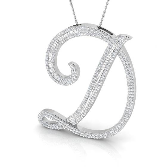 1.99ct SI2/G Round cut Diamond Initials Pendant in 9k White Gold