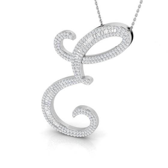 1.34ct SI2/G Round cut Diamond Initials Pendant in 9k White Gold